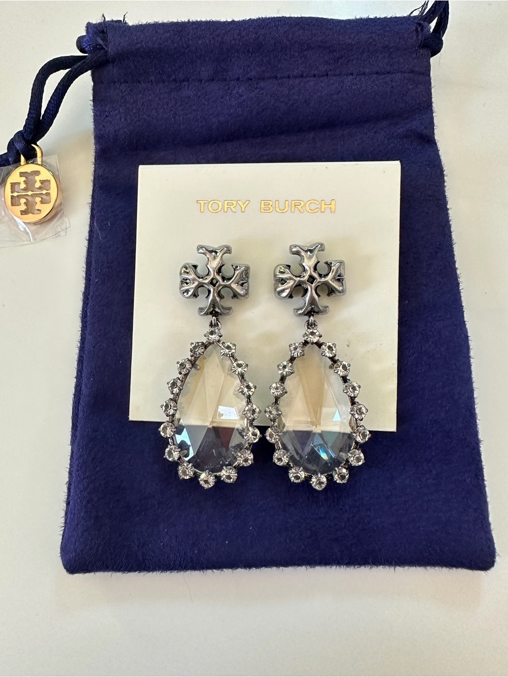 Tory Burch Silver Crystal Teardrop Earrings